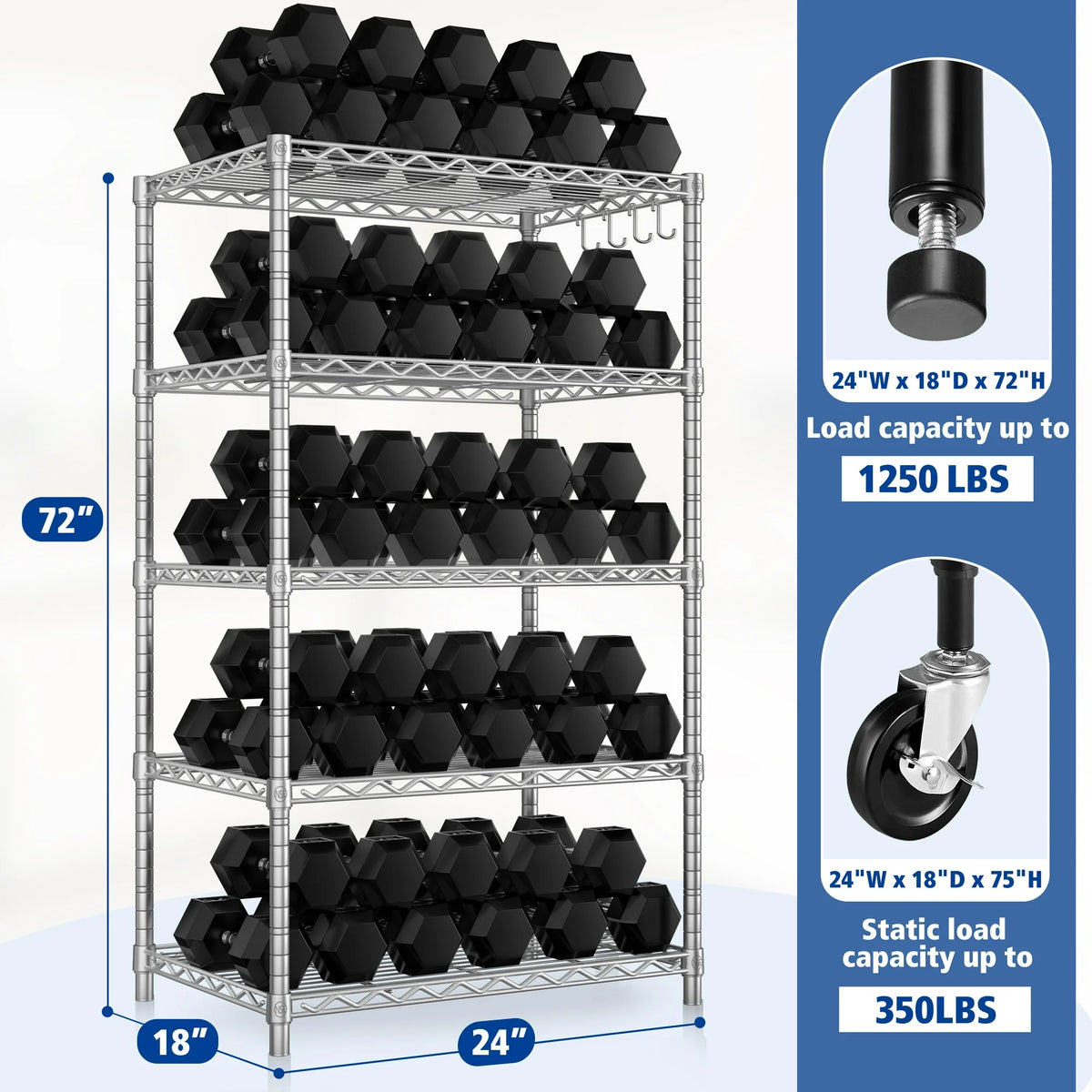 TrumanPick 5-Tier Wire Shelving, Adjustable Heavy Duty Steel Wire Rack Storage Shelving Organizer for Kitchen, Garage,24"W x 18"D x 75"H, Chrome