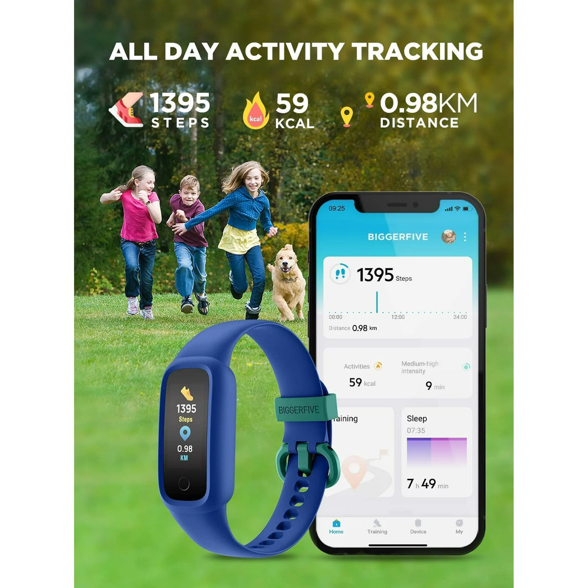 BIGGERFIVE Kids Fitness Tracker, Pedometer, 0.96'' Activity Tracker Watch for Boys Girls, IP68 Waterproof, Blue
