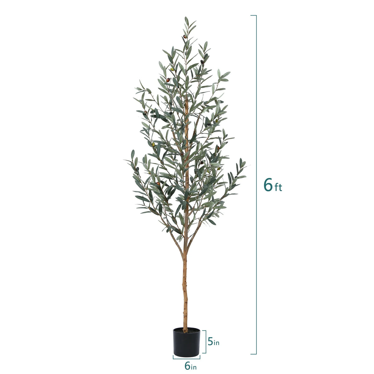 6 ft Artificial Olive Plants with Realistic Leaves and Natural Trunk, Silk Fake Potted Tree with Wood Branches and Fruits, Faux Olive Tree for Office Home Decor