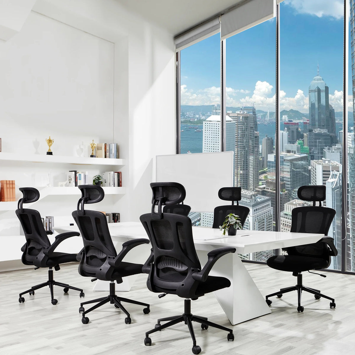Prilinex Ergonomic 300lbs Office Chair, High Back Home Desk Chair with Headrest, Flip-Up Arms, 90-120° Tilt Lock and Wide Cushion, Black