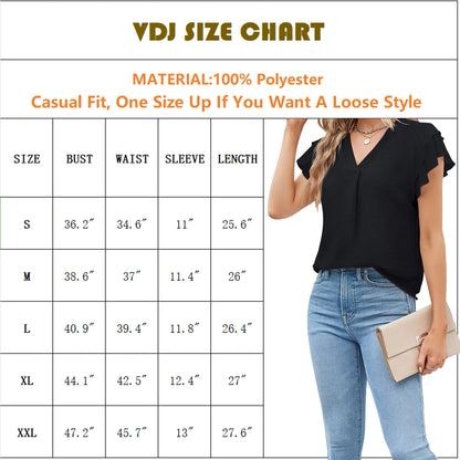 VDJ Womens Blouses Short Sleeve V Neck Shirts Business Casual Drak Blue Tunic Tops Trendy Tshirts Clothing Size L