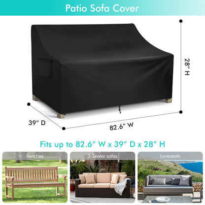 CATGOOD Patio Furniture Cover Waterproof, 3-Seater Outdoor Sofa, 600D Heavy Duty Deep Lounge Loveseat, Large Lawn Furniture with Air Vent, 82.6"W x 39"D x 28"H, Black