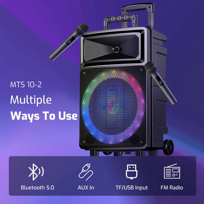 Seenda Karaoke Machine with 2 Wireless Microphones, Bluetooth Speaker, and Portable PA System – Includes FM Radio and 12" Woofer for Party