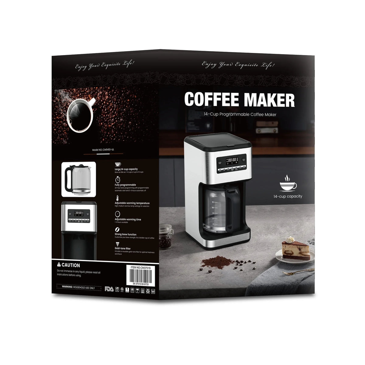 Moifoi 14-Cup Stainless Steel Programmable Coffee Maker: 24H Scheduling, Self-Clean, Large Glass Carafe, Reusable Filter, for Home/Office