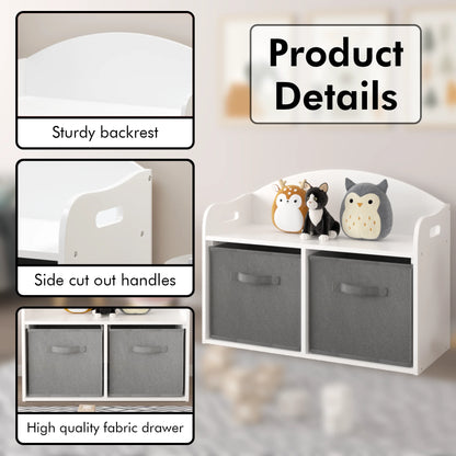 Kids Toy Box, Seizeen Toy Chest with Foldable Fabric Drawer for Boys&Girls, Toy Bench, Multi-functional Storage Cabinet with Bench, White&Gray