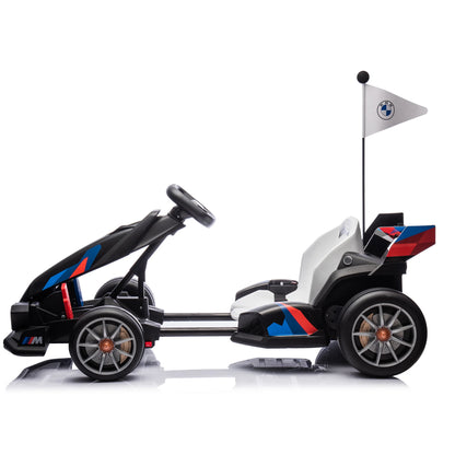 24V Electric Go Kart for Kids, BMW Battery Powered Drift Racing Go Kart, with 400W Powerful Motor, Kids Race Pedal Go Karting Car With 3 Levels Adjustable Seat, Rear Wheel Drive Ride on Car, White