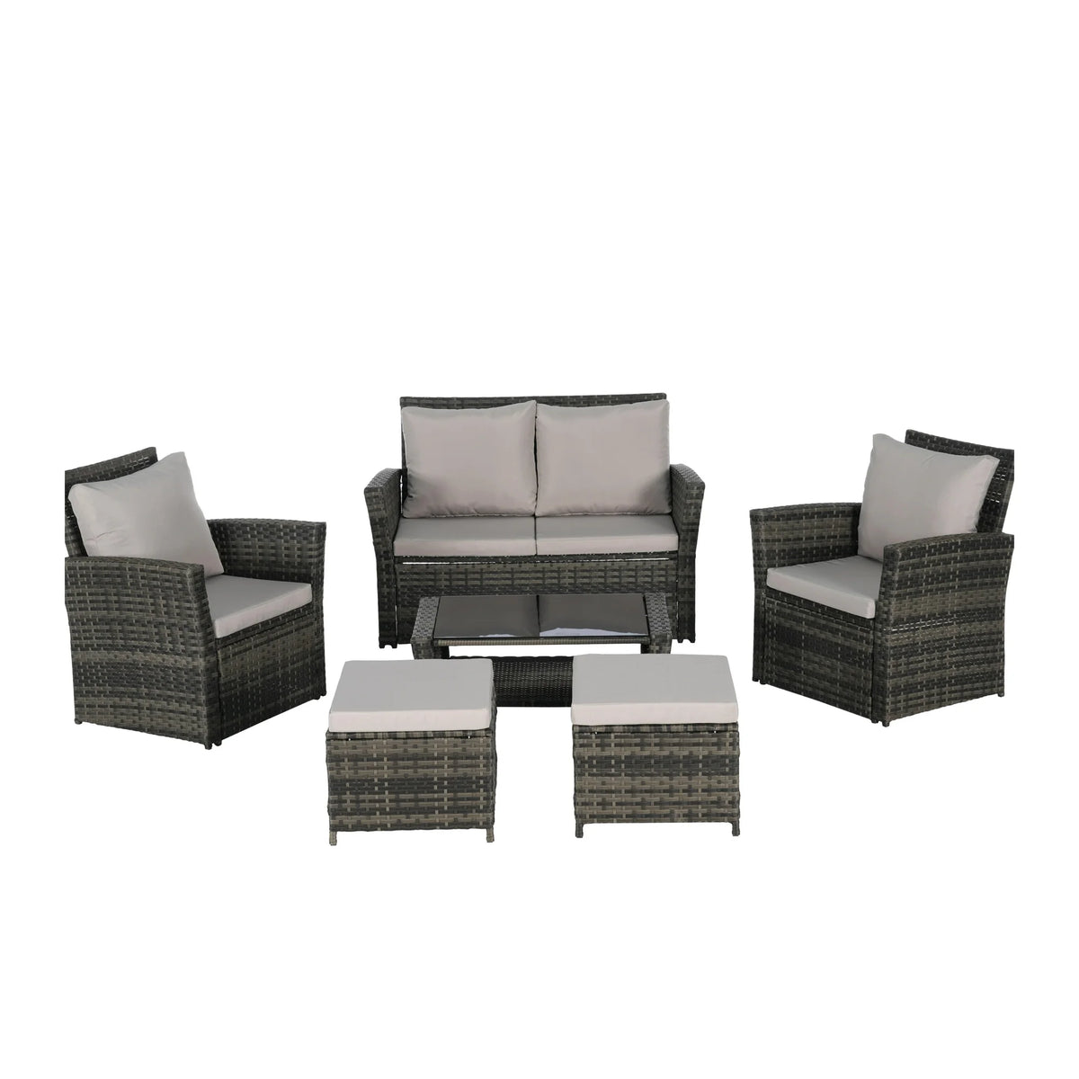 Segmart Outdoor Patio Furniture Sets with Ottoman, 6 Pieces PE Rattan Wicker Patio Conversation Set with Tempered Glass Coffee Table, Perfect for Garden, Poolside, Backyard, Light Gray