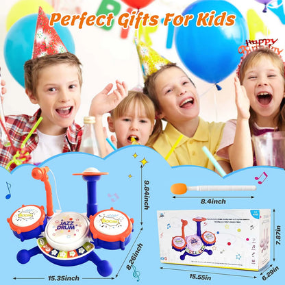 BEEPRINCESS Kids Drum Set for Toddlers 1-3, Baby Drum Kit Musical Toys with Microphone and Light Piano Keyboard, Early Learning Instruments Toys for Kids Toddlers Boys Girls