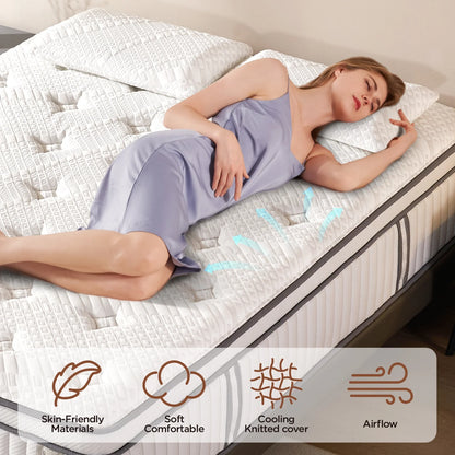 Queen Mattress, DIGLANT 14Inch Cooling Gel Memory Foam Hybrid Mattress with Pocket Springs, Supportive & Pressure Relief, Medium Plush Feel Queen Size Mattress in a Box, CertiPUR-US Certified