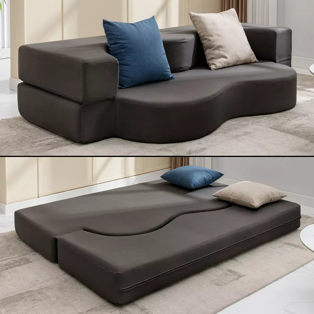Mjkone Convertible Folding Sofa Bed with Memory Foam | Faux Leather Futon Couch for Living Room, Guest Room & Bedroom - Portable, Space-Saving