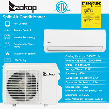 Ktaxon 18000 BTU Slim Ducted Mini Split Heat Pump Air Conditioner 16ft Kit Cover