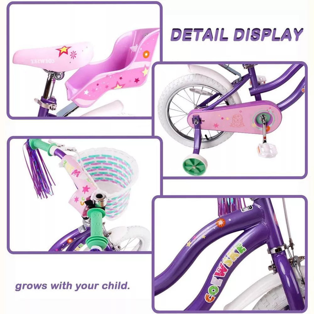 Kinder King Kid's Bike Steel Frame Children Bicycle Little Princess Style 12-14-16-18-20 Inch with Training Wheel
