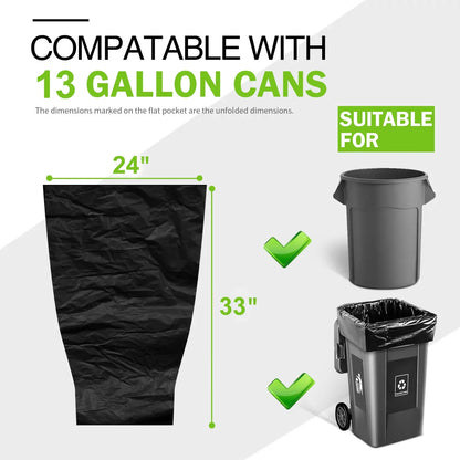 13 Gallon Trash Bags Heavy Duty - (120 Pack) - 24”x 33”- Black Garbage Can Liners for Kitchen, Lawn and Leaf, Outdoor, Storage