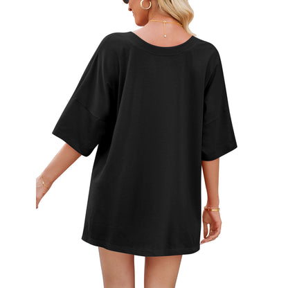TEMOFON Women Pajamas 2 Piece Lounge Sets Oversized V Neck T Shirts Tops Biker Shorts Set Loungewear Outfits Tracksuit