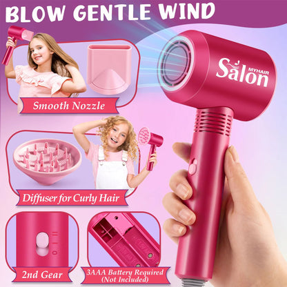 Richgv Girls Toys Hair Salon Playset, 22 Pcs Pretend Play Beauty Salon Hair Stylist Kid Toy with Hairdryer Accessories Makeup Set Christmas Gift for Girls