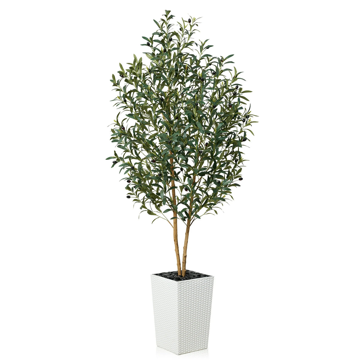 DR.Planzen 6FT Tall Artificial Olive Tree with Tall White Planter, UV Resistant Silk Leaves  Real Wood Trunk | Home Office House Outdoor Decor