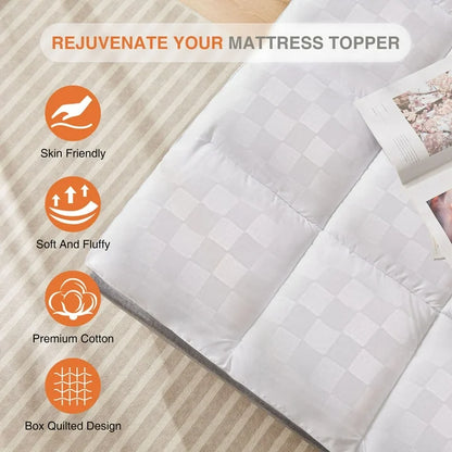 EDX Mattress Topper Twin, 75 x 39 Inch, Extra Thick Bed Topper for Hot Sleepers, 5D Snow Down Alternative Overfilled Plush Pillow Top with 8-21 Inch Deep Pocket Mattress Cover