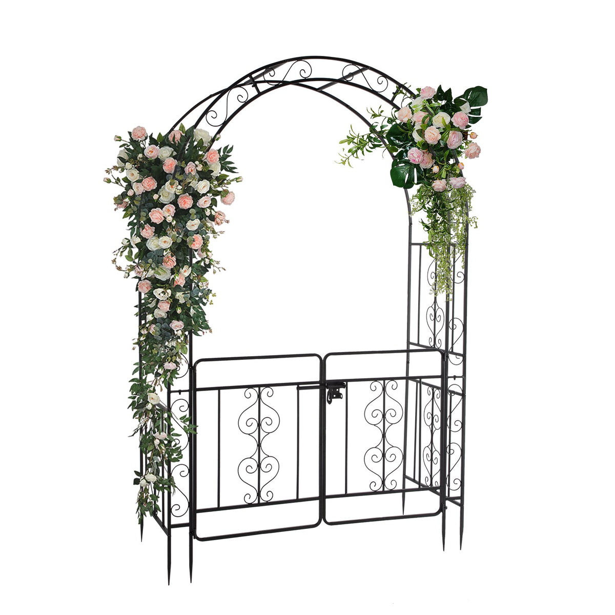 SalonMore Metal Garden Arch 7 Ft Garden Arbor w/ Doors for Climbing Plant Outdoor Wedding