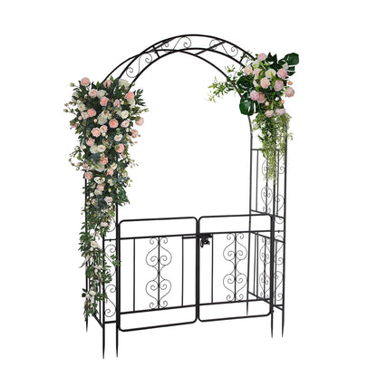 SalonMore Metal Garden Arch 7 Ft Garden Arbor w/ Doors for Climbing Plant Outdoor Wedding