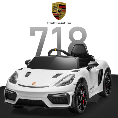 12V Porsche 718 Spyder Kids Ride on Toys Car with Parents Control, Toddler Car with 4 Wheel Suspension Design, Kids Electric Car with Bluetooth/MP3/Lights, Kids' Electric Vehicles for Aged 3-5, White