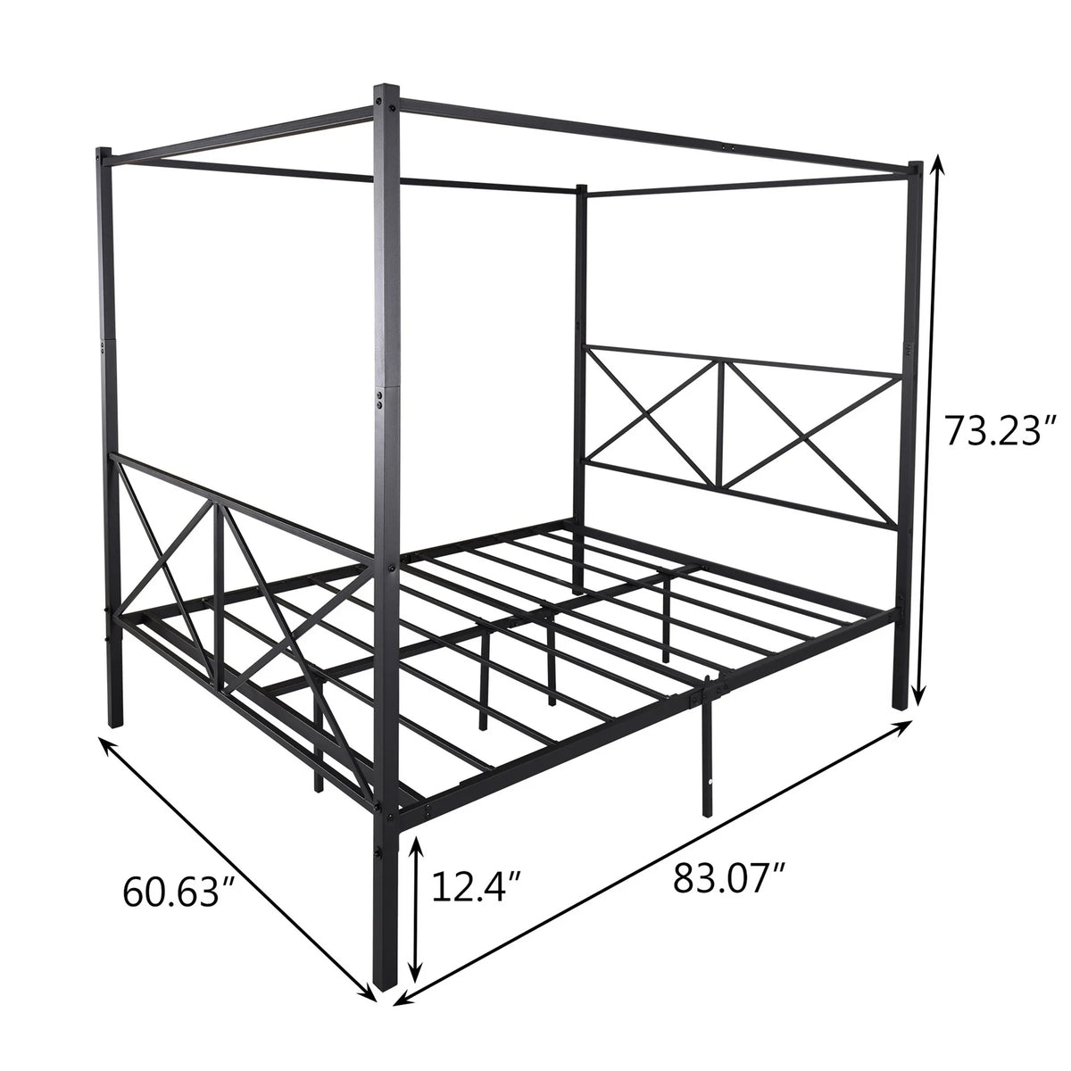 HSUNNS Queen Size Canopy Bed Frame, Metal Platform Bed Frame with X Shaped Headboard and Footboard, Under-Bed Storage, Noise Free, Easy Assembly, Black