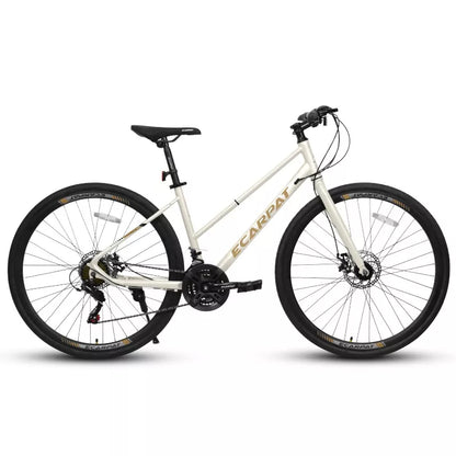 BestParts Road Bike 700C×35, 21-Speed Commuter Bike, Urban Hybrid Bicycle, Dual Disc Brakes, for Adults & Students, Cream Steel Frame