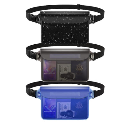 3 Pack Waterproof Fanny Pack Waterproof Pouch Dry Bag for Phone Passport Wallet Purse with Waist Strap Floating Waterproof Bags for Travel Beach Swimming Kayaking Boating Pool Accessories