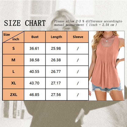 TEMOFON Women Tank Tops Summer Casual Pleated Tunic Tops Comfy Scoop Neck Sleeveless Flowy Loose Fit Shirts