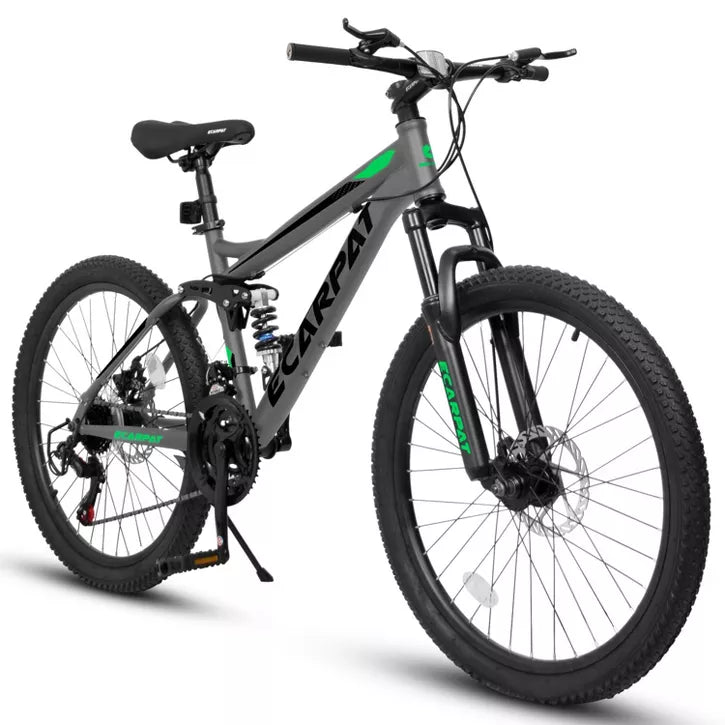 BestParts 27.5 Inch Mountain Bike for Adults Teens, Full Suspension MTB Bicycle with 21-Speed Gear & Disc Brakes, Trail Fitness Riding, Gray