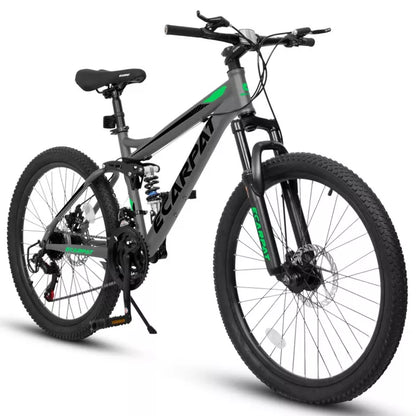 BestParts 27.5 Inch Mountain Bike for Adults Teens, Full Suspension MTB Bicycle with 21-Speed Gear & Disc Brakes, Trail Fitness Riding, Gray