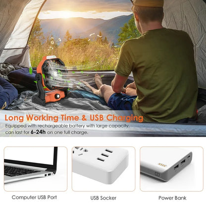Uarter Camping Fans for Tent 10 inch Stepless USB Rechargeable Fan 5000mAh Battery with Outdoor LED Light, 270 Rotation, for Office,Bedroom,Outdoor