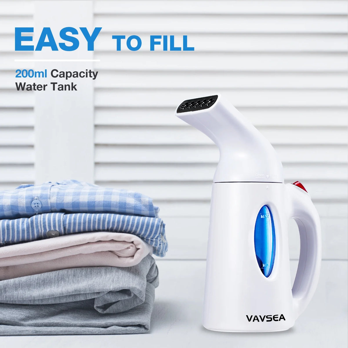 VAVSEA Steamer for Clothes, Portable Garment Steamer, Auto Shut off Function, Wrinkles/ Steam/ Soften/ Clean/ Sterilize, White