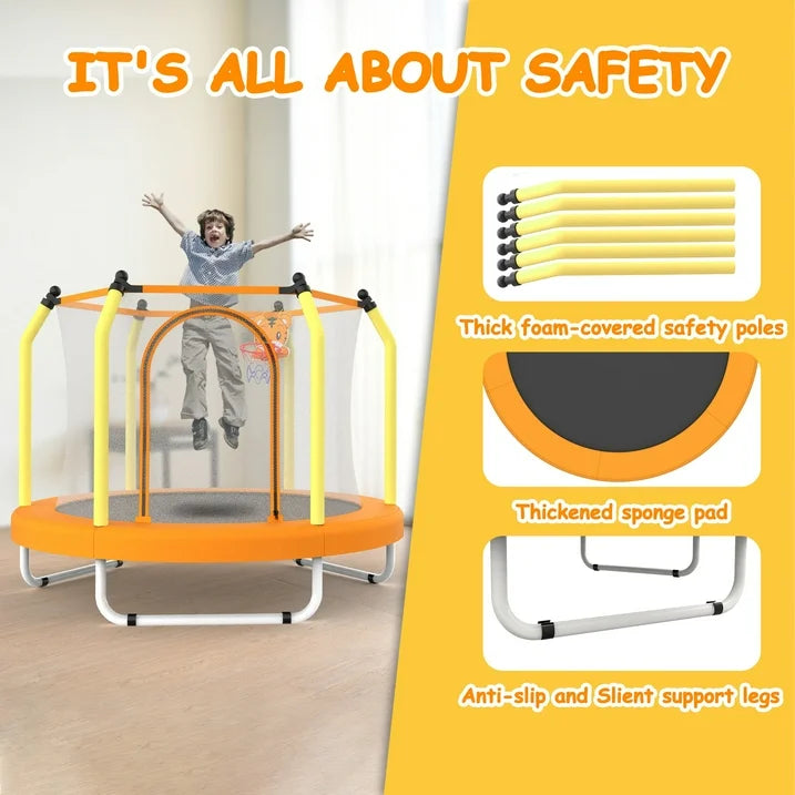 SHINPT 55  Kids Trampoline for Kids Age2 8, Indoor/Outdoor Toddler Trampoline Featuring Safety Handle, Easy Assembly, Entertainment Trampoline Basketball Hoop for Backyard, Patio