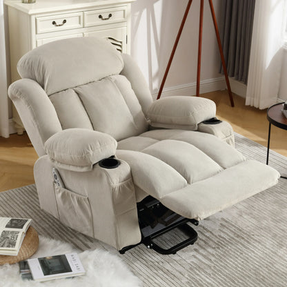 Segmart Electric Power Lift Recliner Chair, Heavy Duty Classic Fabric Sofa Chair for Elderly, Ergonomic Lounge Single Sofa with Plush Extended Arms and Remote Control, 3 Positions, Beige