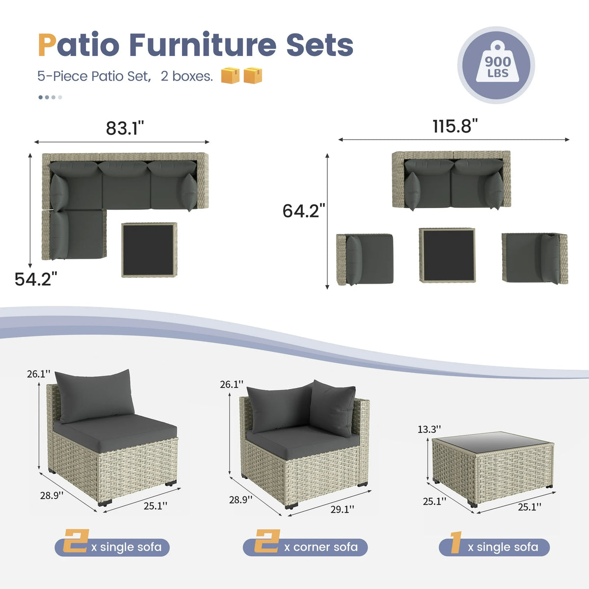 UDPATIO Outdoor Patio Furniture Set, Outdoor Wicker Patio Conversation Set with Cushions for Backyard