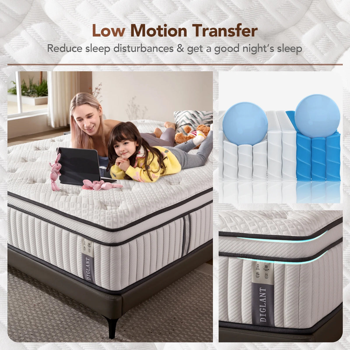 Queen Mattress, DIGLANT 14Inch Cooling Gel Memory Foam Hybrid Mattress with Pocket Springs, Supportive & Pressure Relief, Medium Plush Feel Queen Size Mattress in a Box, CertiPUR-US Certified