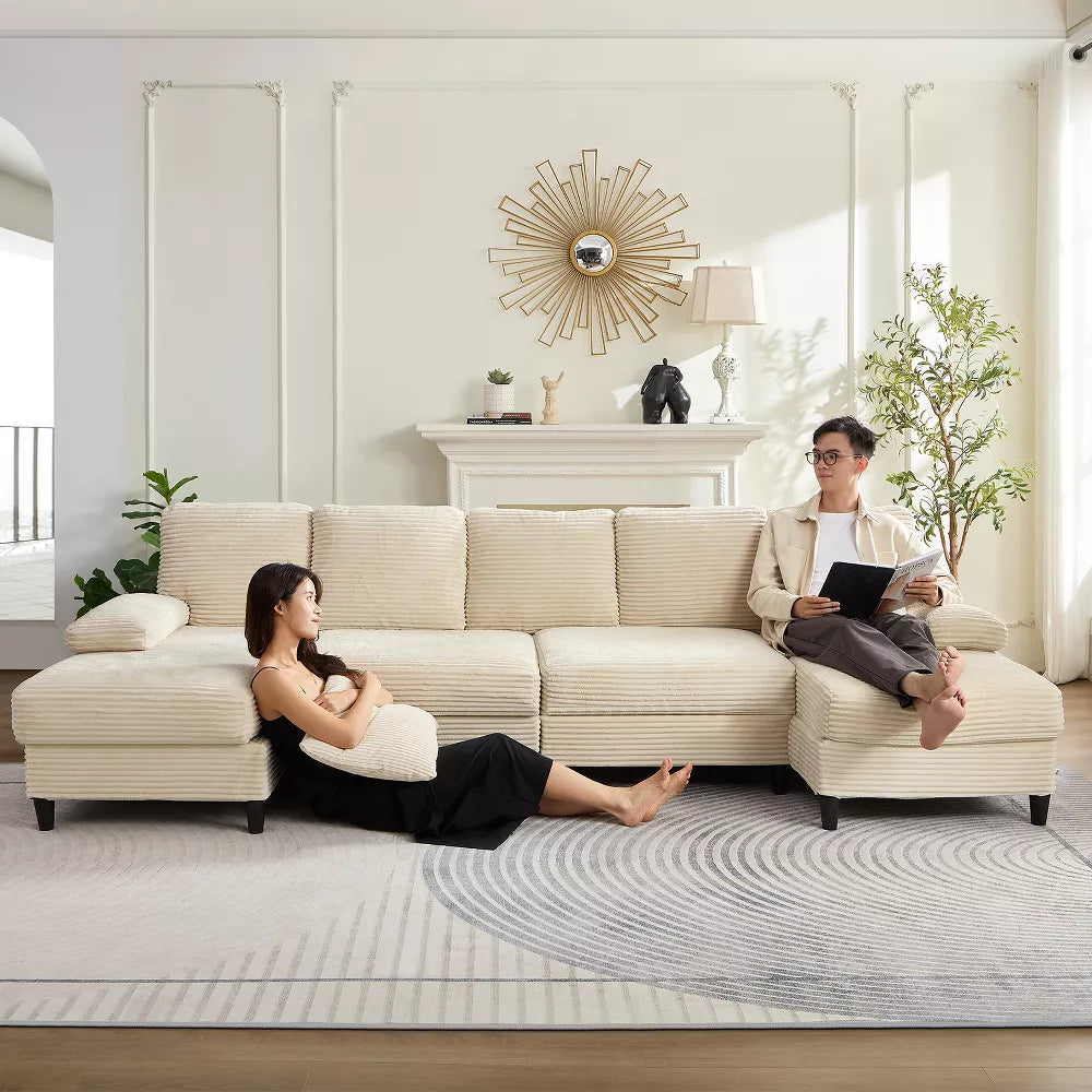 Mjkone Modern Linen 107" Convertible L-shaped Couch, Oversized Sectional Sofa, 5 Seat Corner Sofa Couch With Carbon Steel Legs