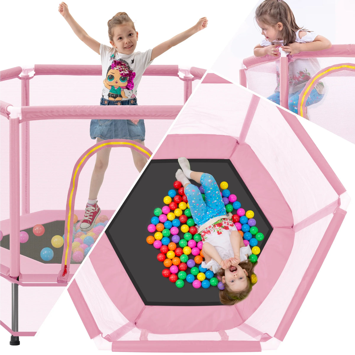 Tollder Trampoline for Kids, Mini Trampoline with Baksketball Hoop, Segmart Recreational Trampolines with Safety Enclosure Net, Adjustable Toddler Trampoline for Birthday Christmas Gifts