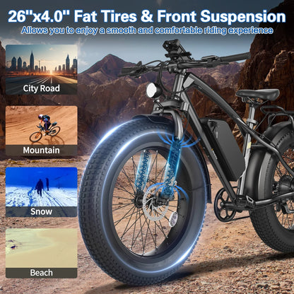 Skeri Electric Scooter, 26" Foldable E Bike, 1000W Motor, 48V 13Ah Removable Electric Bike