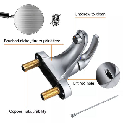 WOWOW 4 in. Centerset Single-Handle Low Arc Bathroom Faucet with Drain Kit Included in Brushed Nickel