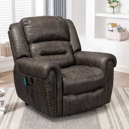 BTMWAY Gray Faux Leather Power Lift Recliner, Large Massage Recliner with Heating Function, Oversized Wide Electric Lift Chair with Remote, Heavy Duty Reclining Sofa for Elderly Tall Big Man