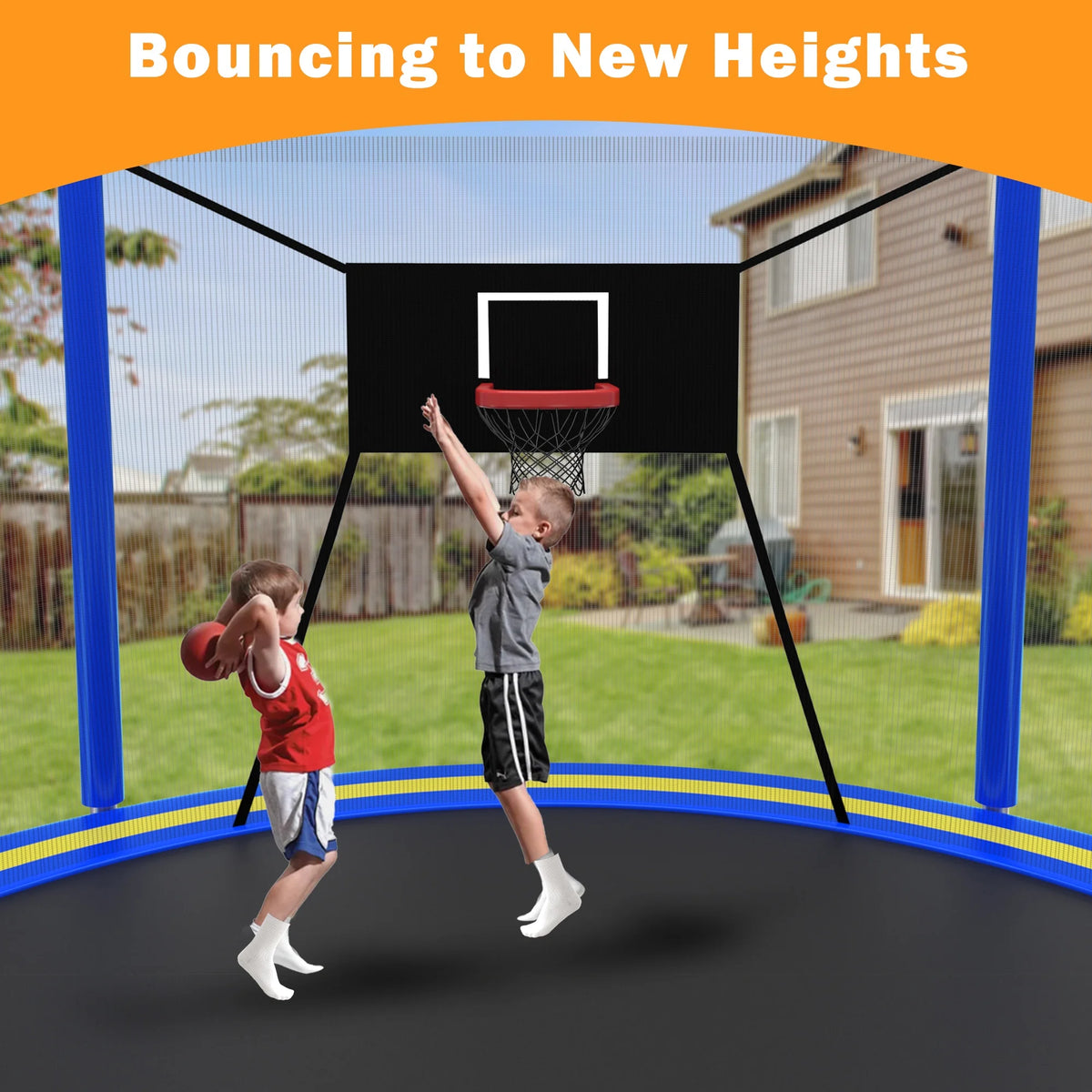 14FT Trampoline with Enclosure for Kids and Adults, SEGMART Upgraded Kids Recreational Outdoor Trampoline with Basketball Hoop, Ladder, Heavy Duty Round Backyard Trampoline for Indoor Outdoor