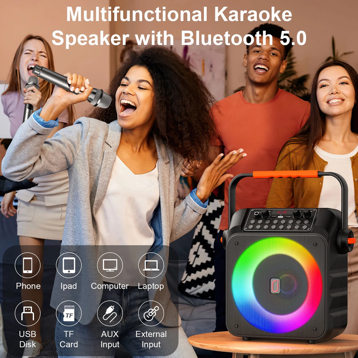 FanFun Bluetooth Speaker, 20W Powerful Sound and Deep Bass Party Speaker with 2 Microphones, 8H Playtime Portable Speaker for Home Outdoor and Party