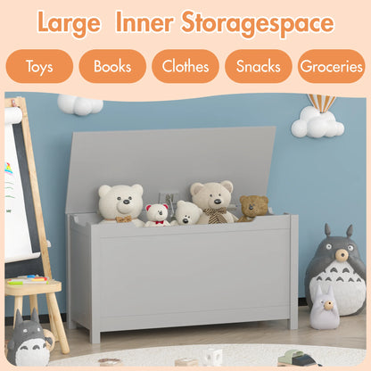 PORKISS Toy Box for Boys Girls, Wooden Kids Toy Chest with Storage Bench and Safety Hinged Lid, Modern Toy Storage Organizer for Living Room, Bedroom, Toddler Room, Gray