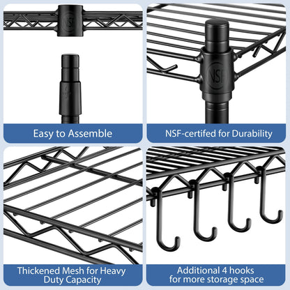 TrumanPick 5-Tire Heavy Duty Storage Shelves, Adjustable Wire Shelving Unit for Garage Kitchen,Storage Rack Load1250 lbs, 24"W*18"D*72"H, Black