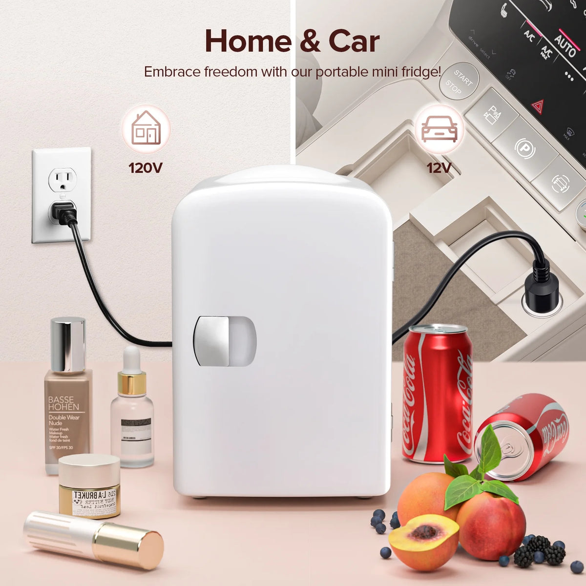 Auseo Mini Refrigerator and Personal Beauty Fridge, Freon-Free & Eco Friendly, Includes Plugs for Home Outlet & DC Charger, 4 Liter, White