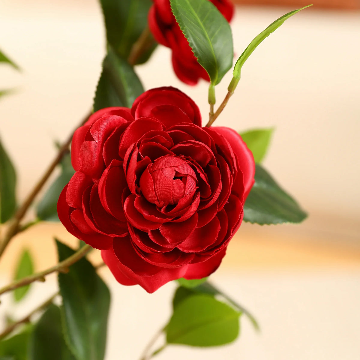4ft Artificial Red Camellia Tree with 9 inch White Planter, Tall Fake Camellia Trees with Red Flowers, Faux Camellia Silk Plants for Indoor, Large Plants for Home Decor