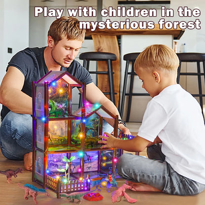 JoyStone DIY Dinosaur House Playset with 12 Figures and 6 Rooms, Pretend Toy for Kids Ages 6-12