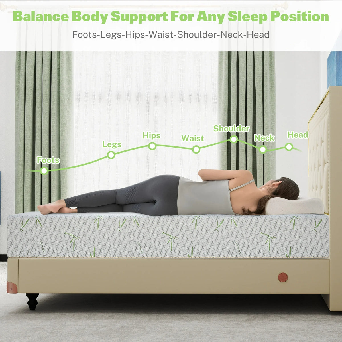 Sesslife 8 Inch Queen Mattress, Green Tea Gel Memory Foam Mattress in a Box, Cooling Mattress with Bamboo Cover for Pressure Relief, Sleep Support, Medium Firm, CertiPUR-US, Adult