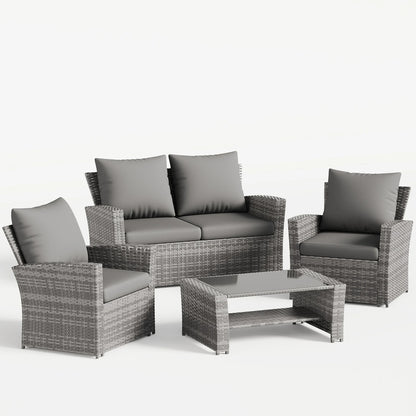 UDPATIO Wicker Patio Furniture Set, 4 Piece Outdoor Sectional Conversation Sets, Gray PE Rattan Patio Sofa Set for Balcony, Porch, Backyard, Grey